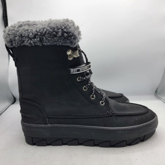 Sperry Juneau Womens 8 Black Gray Winter Boots Faux Fur Casual Comfort STS86817 - Picture 13 of 14